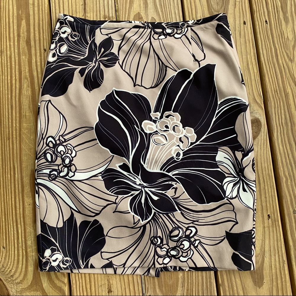 Calvin Klein Beige Pencil Skirt with Floral Design